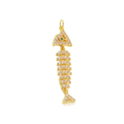 Cubic Zirconia Micro Pave Brass Pendants, Fish Bone, gold color plated, DIY & different styles for choice & micro pave cubic zirconia, Sold By PC