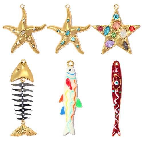 Stainless Steel Pendants, 304 Stainless Steel, gold color plated, DIY & different styles for choice & micro pave cubic zirconia & enamel & with rhinestone, 3PCs/Bag, Sold By Bag