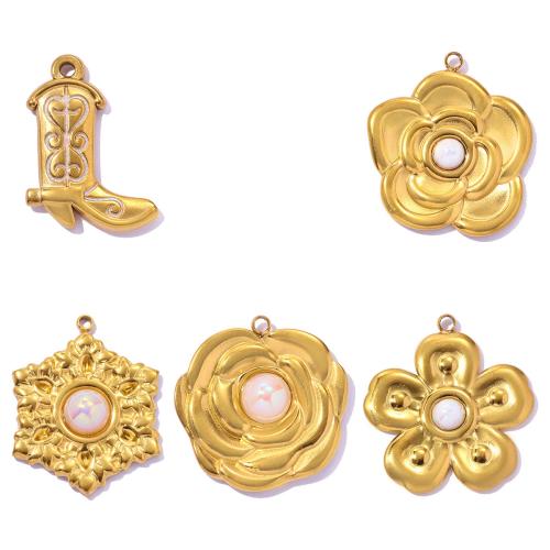 Stainless Steel Pendants, 304 Stainless Steel, with ABS Plastic Pearl, gold color plated, DIY & different styles for choice & enamel, 3PCs/Bag, Sold By Bag