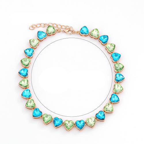 Tibetan Style Necklace, with Glass Rhinestone, with 5cm extender chain, Heart, plated, fashion jewelry & for woman, more colors for choice, 12mm, Length:Approx 42 cm, Sold By PC
