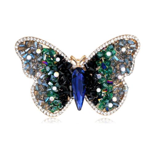цинковый сплав Брошь, с Seedbead & Кристаллы, бабочка, плакирован золотом, ювелирные изделия моды & Мужская & со стразами, 58x36mm, продается PC