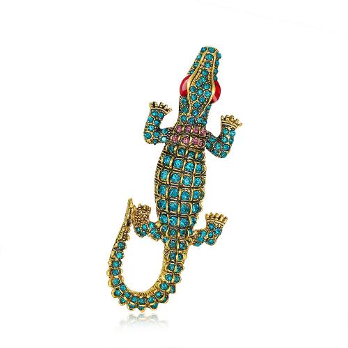 Zinklegierung Brosche, Krokodil, goldfarben plattiert, unisex & mit Strass, 32x72mm, verkauft von PC
