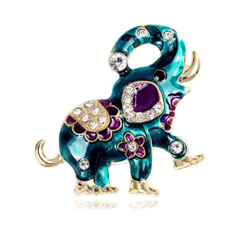 Zinklegierung Brosche, Elephant, KC goldfarben plattiert, unisex & Emaille & mit Strass, 33x45mm, verkauft von PC
