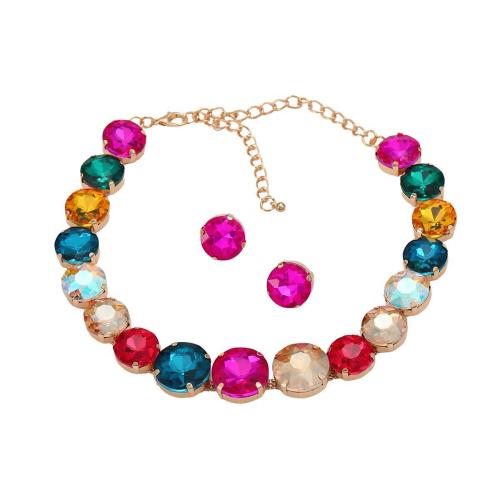 cristal parure de bijoux, Boucle d’oreille stud & collier, avec laiton, Placage, 2 pièces & pour femme & avec strass, plus de couleurs à choisir, Vendu par fixé