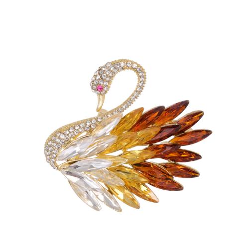 Zinklegierung Brosche, mit Glas, Schwan, plattiert, für Frau & mit Strass, keine, 52x48mm, verkauft von PC