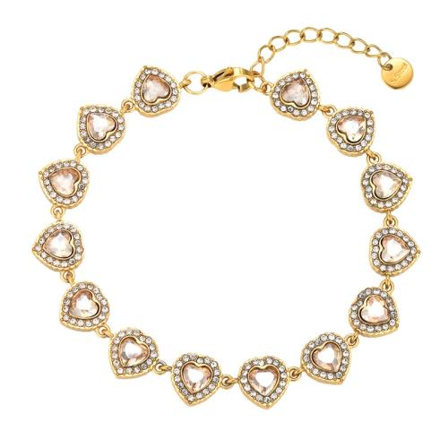 Titanium Steel Bracelet, with 3cm extender chain, Heart, gold color plated, micro pave cubic zirconia & for woman, more colors for choice, Length:Approx 17 cm, Sold By PC