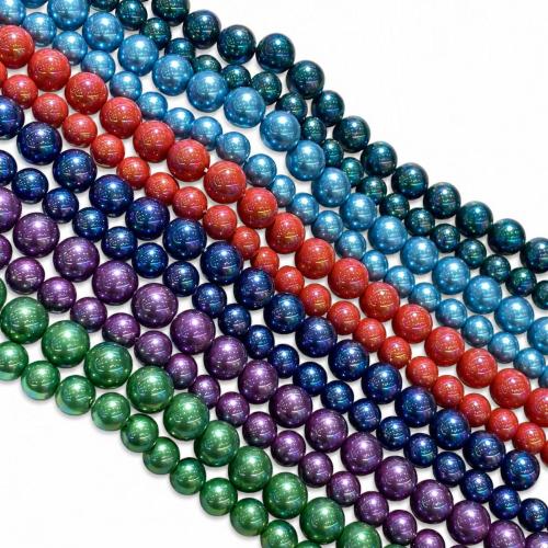 Perlmuttartige Glasperlen, rund, plattiert, DIY & verschiedene Größen vorhanden, keine, verkauft per ca. 40 cm Strang