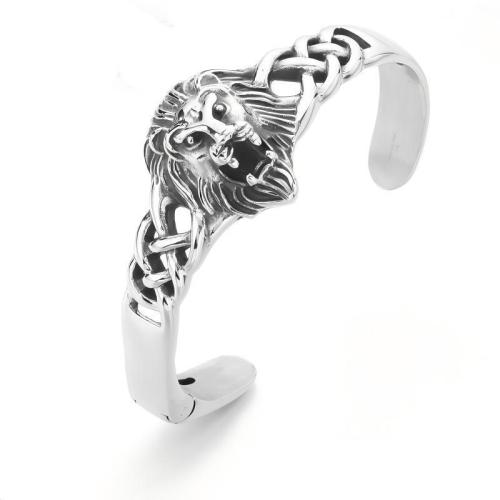 Acier titane bracelet manchette, lion, Vintage & pour homme, Diamètre intérieur:Environ 66mm, Vendu par PC