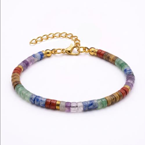 Gemstone Bracelets, with Stainless Steel, plated, fashion jewelry & Unisex & adjustable, mixed colors, Sold Per Approx 17 cm Strand
