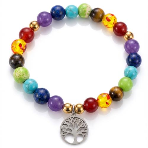 Gemstone Bracelets, with Stainless Steel, plated, fashion jewelry & Unisex, mixed colors, Sold Per Approx 19 cm Strand