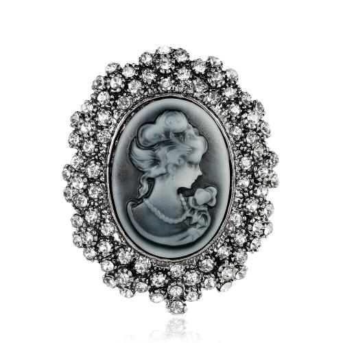 alliage de zinc broche, avec résine, caractère, Placage de couleur platine, unisexe & avec strass, 41x51mm, Vendu par PC