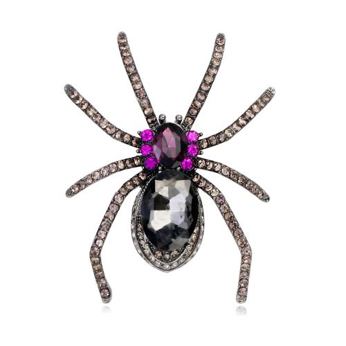 Tibetan Style Brooch, with Glass, Spider, plated, Unisex & with rhinestone, more colors for choice, 37x47mm, Sold By PC