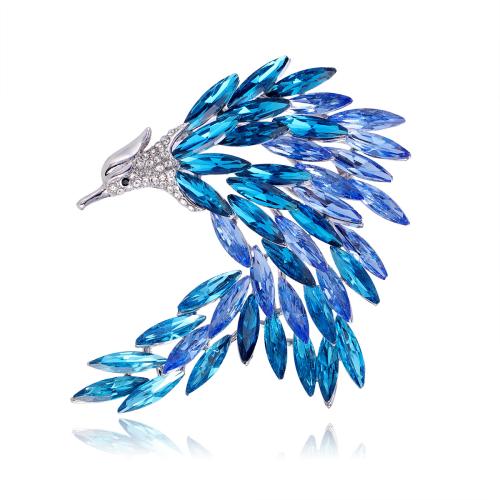Tibetan Style Brooch, with Crystal, Phoenix, plated, Unisex & with rhinestone, 60x72mm, Sold By PC