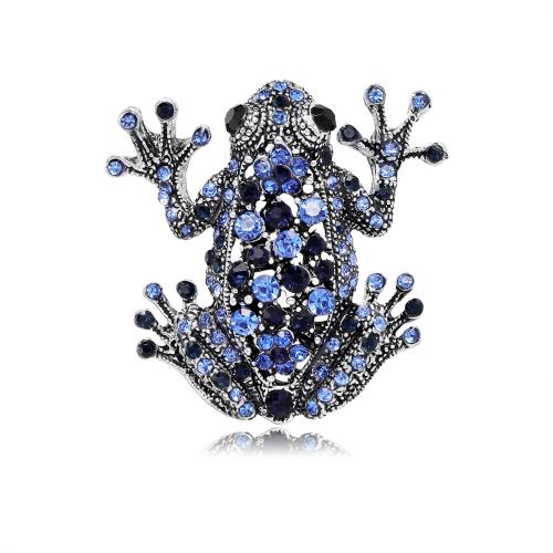 Tibetan Style Brooch, Frog, plated, Unisex & with rhinestone, more colors for choice, 40x40mm, Sold By PC
