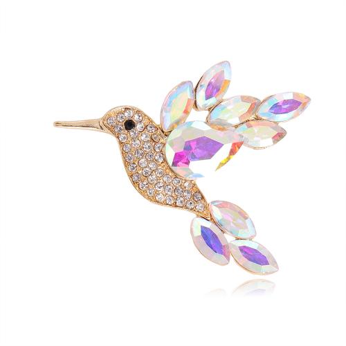 Tibetan Style Brooch, with Glass, Bird, plated, Unisex & with rhinestone, more colors for choice, 45x42mm, Sold By PC