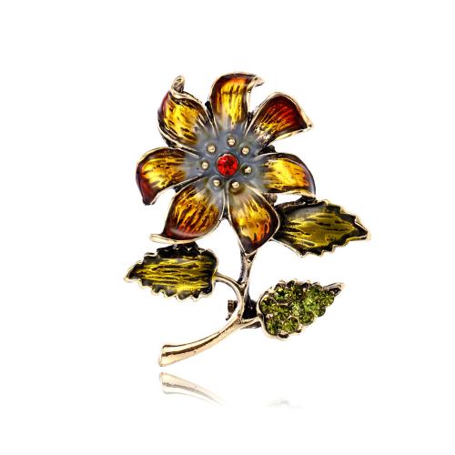 Tibetan Style Brooch, Flower, plated, Unisex & enamel & with rhinestone, more colors for choice, 37x42mm, Sold By PC
