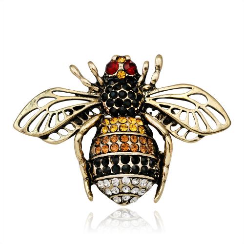 Tibetan Style Brooch, Bee, plated, Unisex & with rhinestone, 48x33mm, Sold By PC
