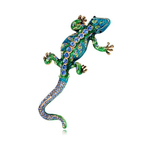 Tibetan Style Brooch, Chameleon, plated, Unisex & enamel & with rhinestone, more colors for choice, 56x102mm, Sold By PC