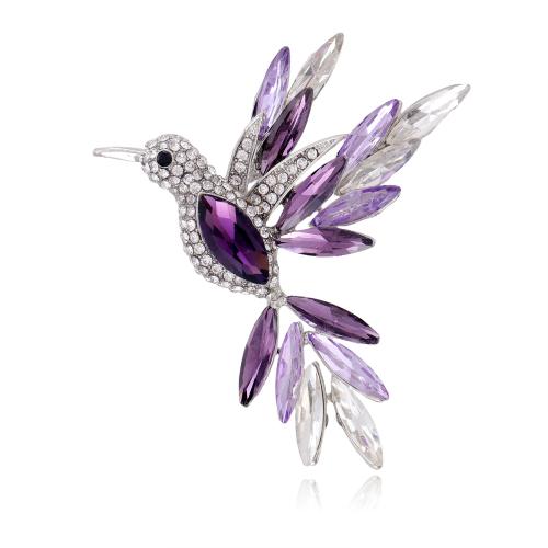 Tibetan Style Brooch, with Glass, Hummingbird, plated, Unisex & with rhinestone, more colors for choice, 50x60mm, Sold By PC