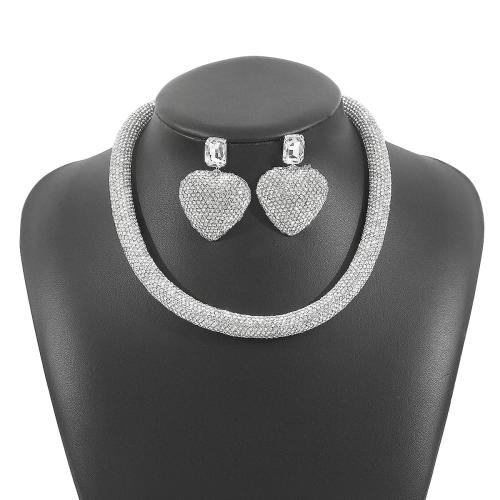 Tibetan Style Jewelry Set, Stud Earring & necklace, plated, 2 pieces & different styles for choice & for woman & with rhinestone, Sold By Set