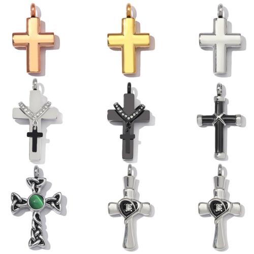 Stainless Steel Cross Pendants, 304 Stainless Steel, plated, DIY & different styles for choice & enamel & with rhinestone, 2PCs/Bag, Sold By Bag