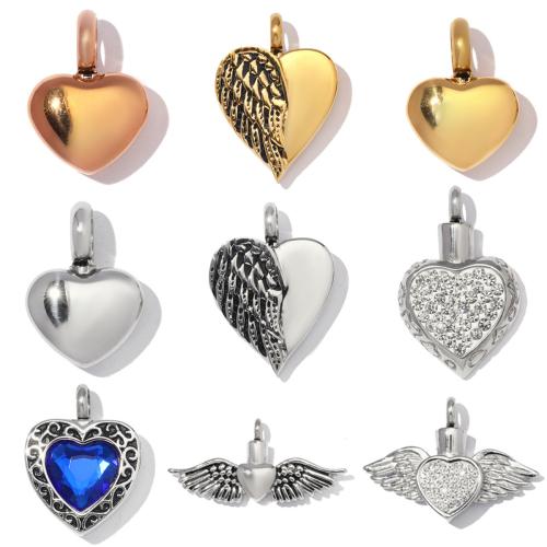 Stainless Steel Heart Pendants, 304 Stainless Steel, plated, DIY & different styles for choice & with rhinestone, 2PCs/Bag, Sold By Bag
