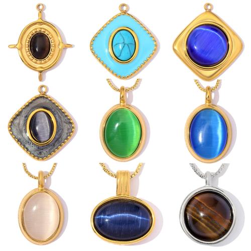 Gemstone Jewelry Pendants, 304 Stainless Steel, with Gemstone & Cats Eye, plated, DIY & different styles for choice, 3PCs/Bag, Sold By Bag