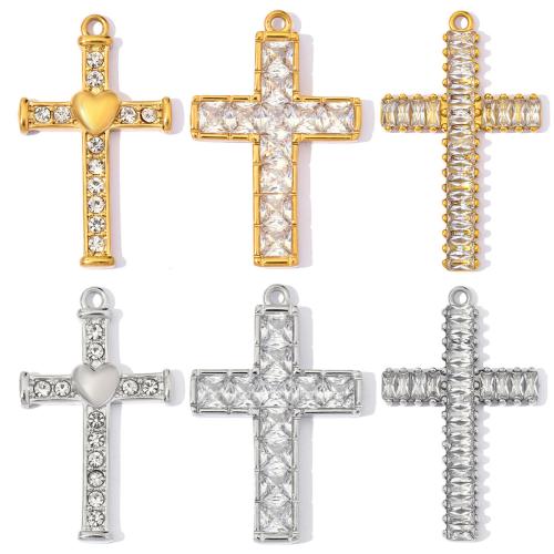 Stainless Steel Cross Pendants, 304 Stainless Steel, plated, DIY & different styles for choice & micro pave cubic zirconia & with rhinestone, 3PCs/Bag, Sold By Bag
