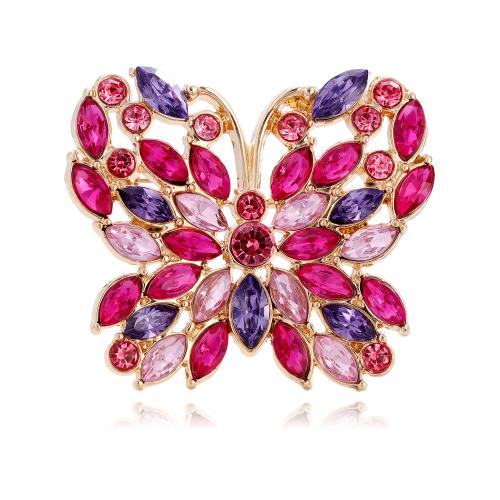 Tibetan Style Brooch, Butterfly, plated, Unisex & with rhinestone, more colors for choice, 48x42mm, Sold By PC