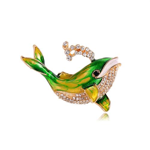 Tibetan Style Brooch, Dolphin, plated, Unisex & enamel & with rhinestone, more colors for choice, 42x43mm, Sold By PC