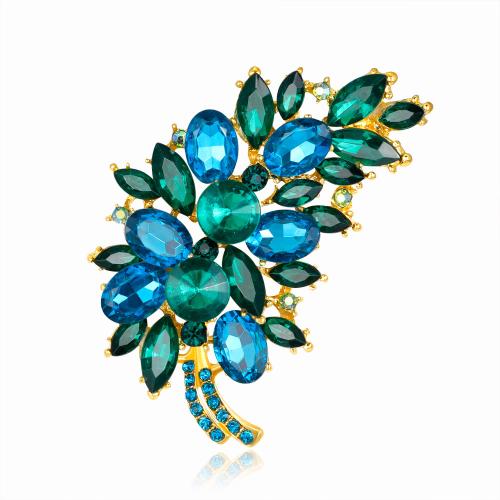 Tibetan Style Brooch, with Glass, Feather, plated, Unisex & with rhinestone, more colors for choice, 50x75mm, Sold By PC