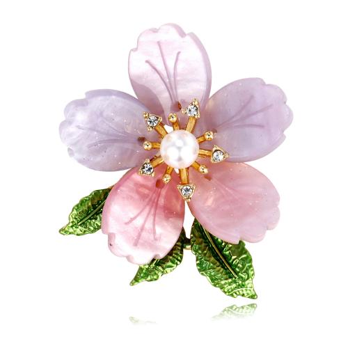 Tibetan Style Brooch, with Resin Shell & Plastic Pearl, Flower, plated, Unisex & with rhinestone, more colors for choice, 36x41mm, Sold By PC
