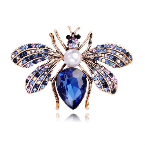 Tibetan Style Brooch, with Glass & Plastic Pearl, Bee, plated, Unisex & with rhinestone, 52x36mm, Sold By PC