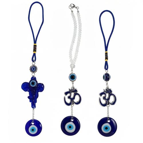 Glass Hanging Ornaments, with Tibetan Style, Evil Eye, half handmade, Unisex, more colors for choice, 240mm, Sold By PC