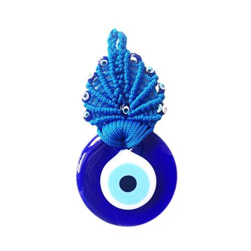 Nylon Hanging Ornaments, with Glass, Evil Eye, handmade, Unisex, blue, 110x60mm, Sold By PC