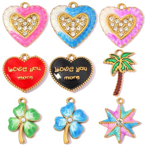 Stainless Steel Pendants, 304 Stainless Steel, with ABS Plastic Pearl, plated, DIY & different styles for choice & enamel & with rhinestone, 3PCs/Bag, Sold By Bag