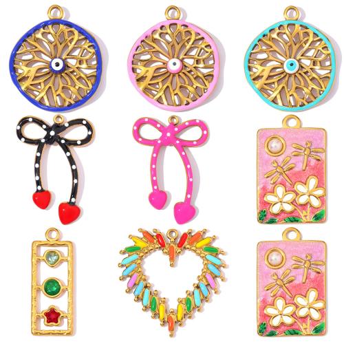 Stainless Steel Pendants, 304 Stainless Steel, with ABS Plastic Pearl, plated, DIY & different styles for choice & micro pave cubic zirconia & enamel, 3PCs/Bag, Sold By Bag