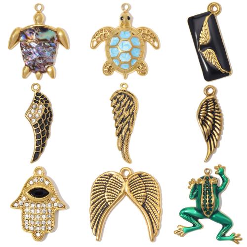 Stainless Steel Pendants, 304 Stainless Steel, with Shell, plated, DIY & different styles for choice & enamel & with rhinestone, 3PCs/Bag, Sold By Bag