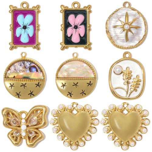 Stainless Steel Pendants, 304 Stainless Steel, with ABS Plastic Pearl & Shell, plated, DIY & different styles for choice & micro pave cubic zirconia & enamel, 3PCs/Bag, Sold By Bag