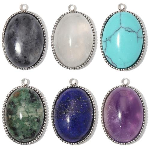 Gemstone Jewelry Pendants, 304 Stainless Steel, with Gemstone, Oval, plated, DIY, more colors for choice, 15x22mm, 3PCs/Bag, Sold By Bag