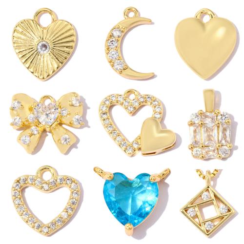 Cubic Zirconia Micro Pave Brass Pendants, plated, DIY & different styles for choice & micro pave cubic zirconia, 5PCs/Bag, Sold By Bag