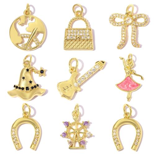 Cubic Zirconia Micro Pave Brass Pendants, plated, DIY & different styles for choice & micro pave cubic zirconia & enamel, 5PCs/Bag, Sold By Bag