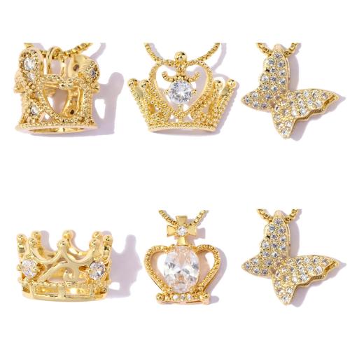 Cubic Zirconia Micro Pave Brass Pendants, gold color plated, DIY & different styles for choice & micro pave cubic zirconia, 5PCs/Bag, Sold By Bag