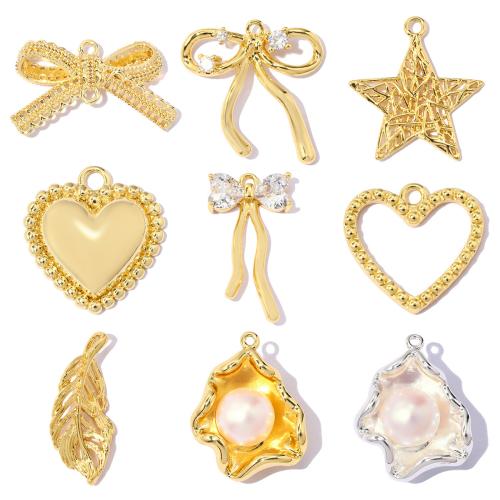 Brass Jewelry Pendants, with ABS Plastic Pearl, plated, DIY & different styles for choice & micro pave cubic zirconia, 5PCs/Bag, Sold By Bag