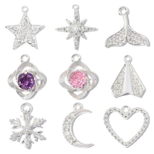 Cubic Zirconia Micro Pave Brass Pendants, with ABS Plastic Pearl, plated, DIY & different styles for choice & micro pave cubic zirconia, 5PCs/Bag, Sold By Bag