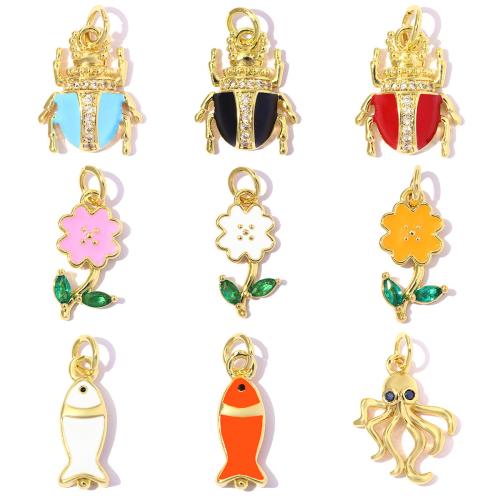 Brass Jewelry Pendants, plated, DIY & different styles for choice & micro pave cubic zirconia & enamel, 5PCs/Bag, Sold By Bag