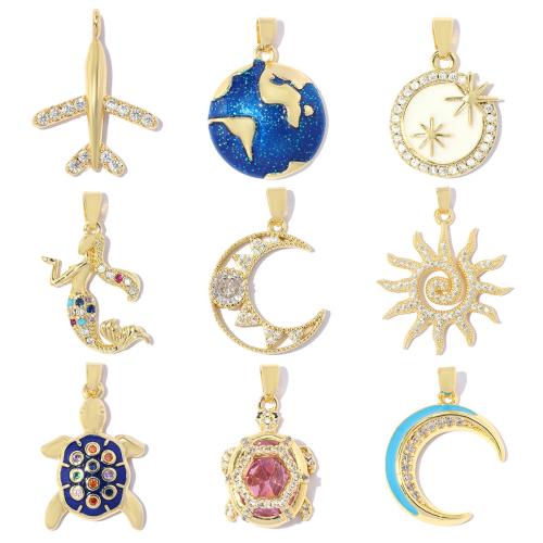 Cubic Zirconia Micro Pave Brass Pendants, plated, DIY & different styles for choice & micro pave cubic zirconia & enamel, 3PCs/Bag, Sold By Bag