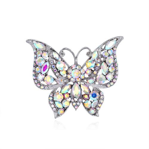 Tibetan Style Brooch, Butterfly, plated, Unisex & with rhinestone, more colors for choice, 58x47mm, Sold By PC