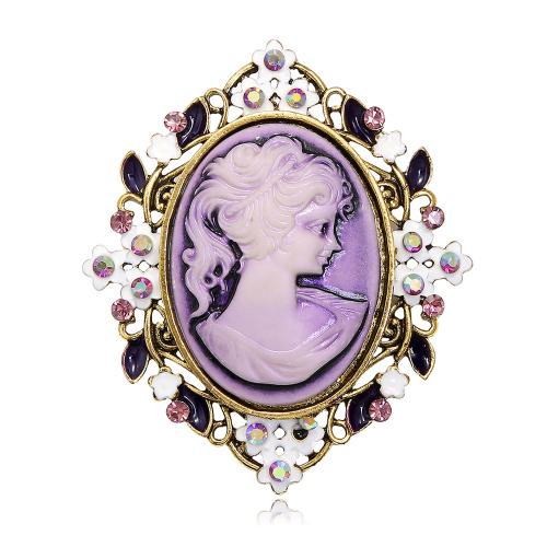 Tibetan Style Brooch, with Resin, Character, KC gold color plated, Unisex & with rhinestone, 55x63mm, Sold By PC
