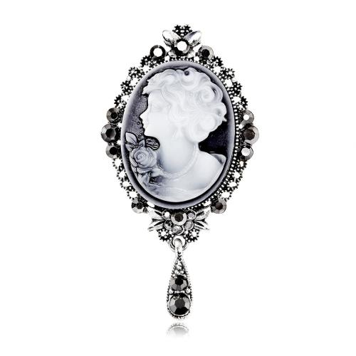 Tibetan Style Brooch, with Resin, plated, Unisex & with rhinestone, more colors for choice, 40x75mm, Sold By PC